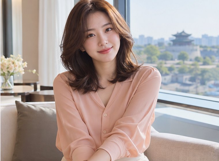 수원의 현대적인 라운지에서 일정 메모를 확인하는 20대 성인 한국 여성